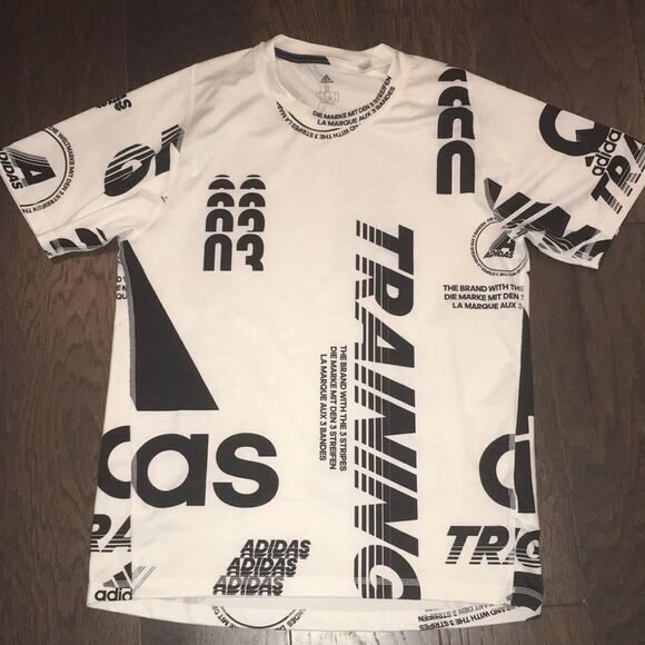 White & Black 03 Adidas graffiti Training basketball climalite poly t shirt S 🏀 - Picture 1 of 3